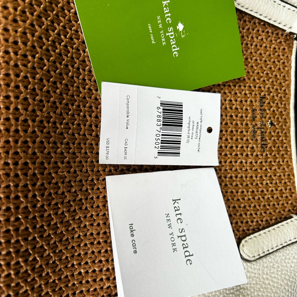 kate spade Tan and White Woven Tote Bag
